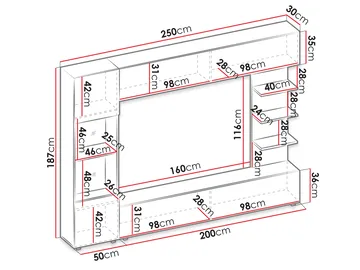 Bunda Tv väggenhet med LED-belysning 250 cm - vit - Möbler - TV- & Mediamöbler - TV-möbelset