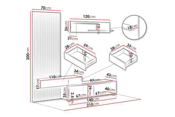 Bunkar Tv-möbelset 210x43 cm - Brun/Svart - Möbler - TV- & Mediamöbler - TV-möbelset