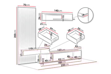 Bunkar Tv-möbelset 250x43 cm - Brun/Svart - Möbler - TV- & Mediamöbler - TV-möbelset