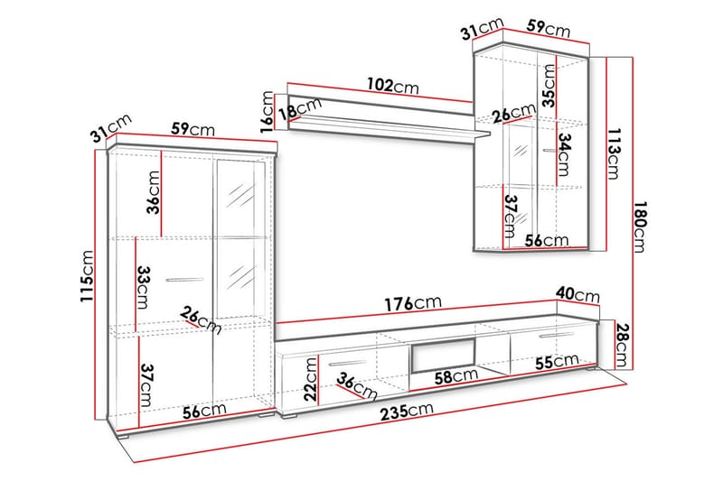 Bunta Tv-möbelset 235x40 cm - Vit - Möbler - TV- & Mediamöbler - TV-möbelset