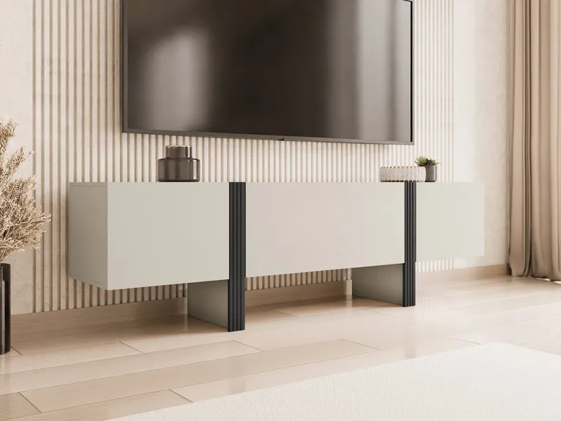 Calvenn Golvstående TV Bänk 200 cm med Förvaring i Målat Trä - Beige - Möbler - TV- & Mediamöbler - TV bänk & mediabänk