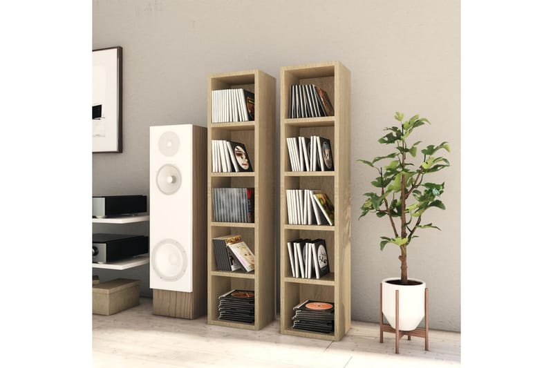 CD-hyllor 2 st sonoma-ek 21x16x93,5 cm spånskiva - CD-hylla & DVD-hylla