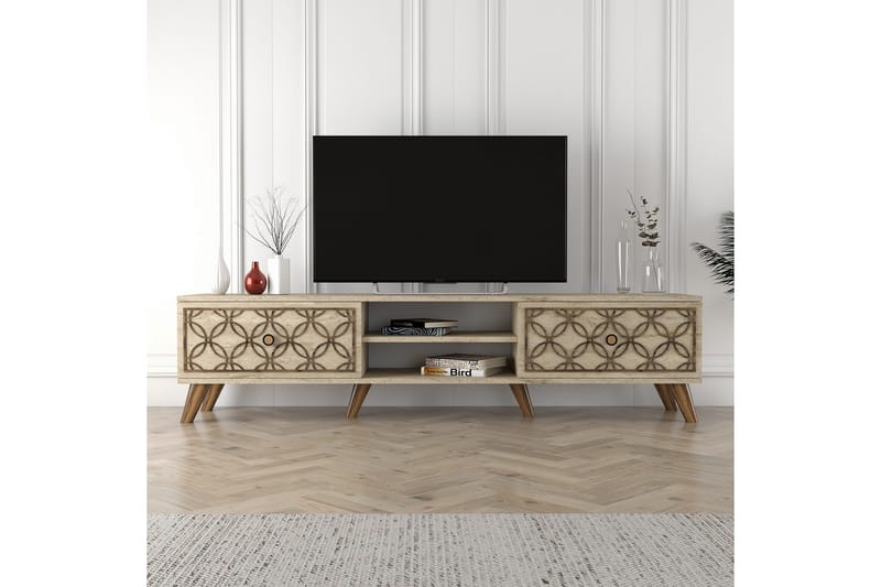 Chass Golvstående Tv Bänk 180 cm med Förvaring i Ljust Trä - Beige - Möbler - TV- & Mediamöbler - TV bänk & mediabänk