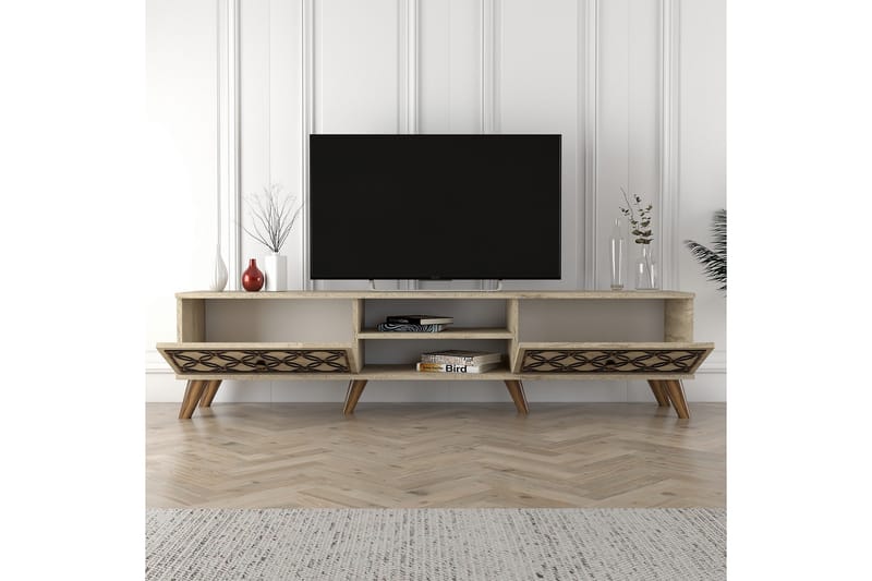 Chass Golvstående Tv Bänk 180 cm med Förvaring i Ljust Trä - Beige - Möbler - TV- & Mediamöbler - TV bänk & mediabänk