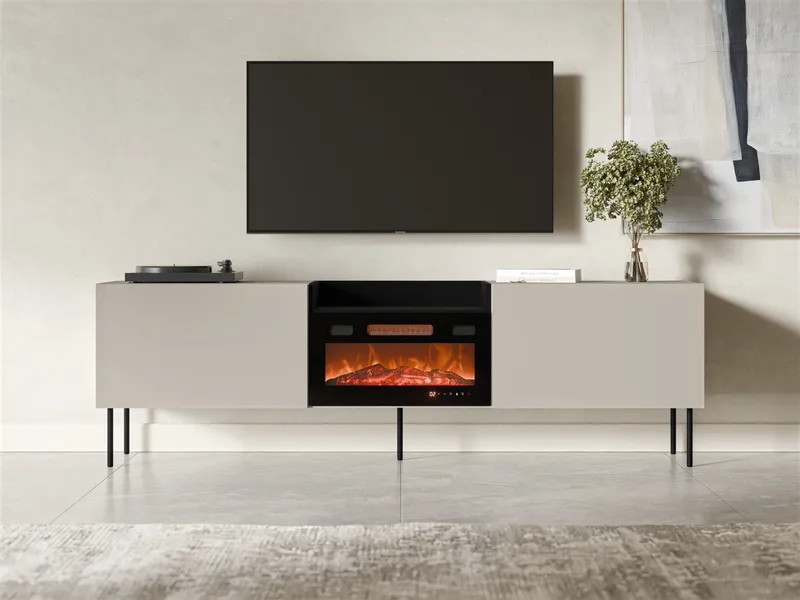 Clarinor Tv-bänk 200 cm Eldstad med värmefunktion - Beige|svart - Möbler - TV- & Mediamöbler - TV bänk & mediabänk