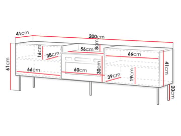 Clarinor Tv-bänk 200 cm Eldstad med värmefunktion - Brun|svart - Möbler - TV- & Mediamöbler - TV bänk & mediabänk