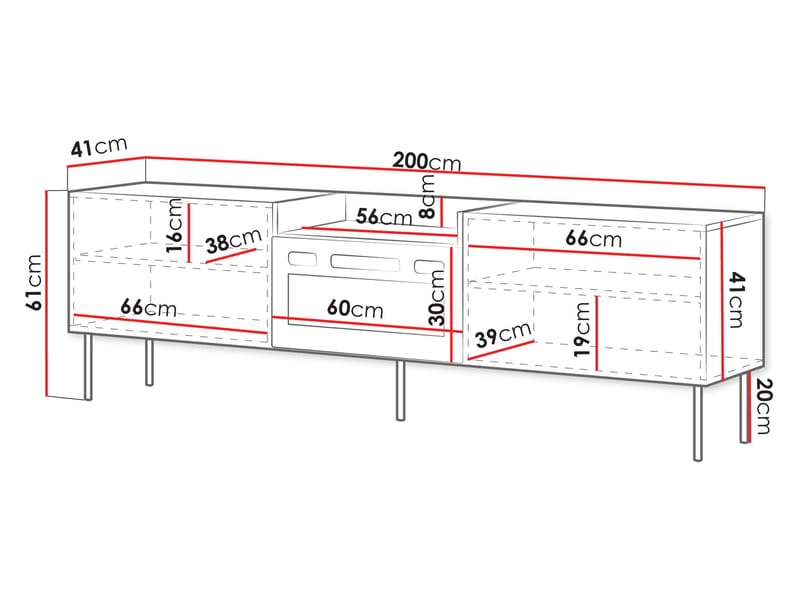 Clarinor Tv-bänk 200 cm Eldstad med värmefunktion - Brun|svart - Möbler - TV- & Mediamöbler - TV bänk & mediabänk