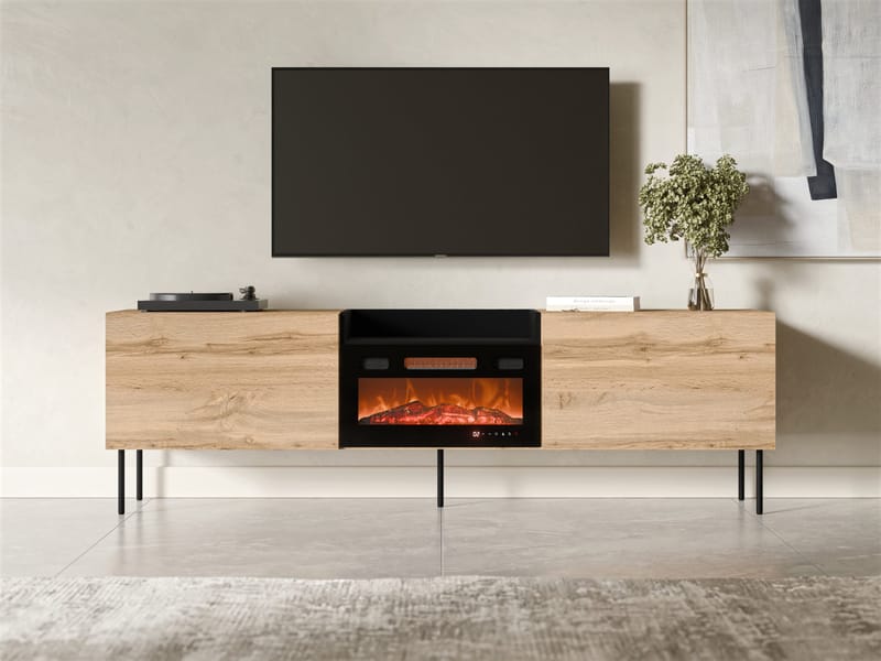 Clarinor Tv-bänk 200 cm Eldstad med värmefunktion - Ljusbrun|svart - Möbler - TV- & Mediamöbler - TV bänk & mediabänk