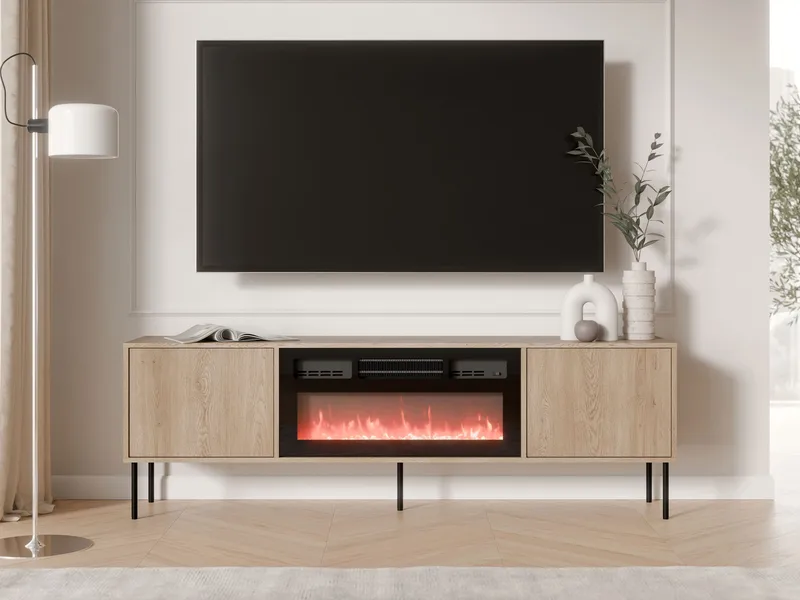 Claven Golvstående Tv Bänk 183 cm med Förvaring i Mörkt Trä - Beige - Möbler - TV- & Mediamöbler - TV bänk & mediabänk