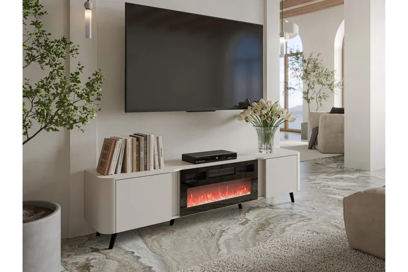 Clement Golvstående TV Bänk 200 cm med Förvaring i Målat Trä - Beige - Möbler - TV- & Mediamöbler - TV bänk & mediabänk