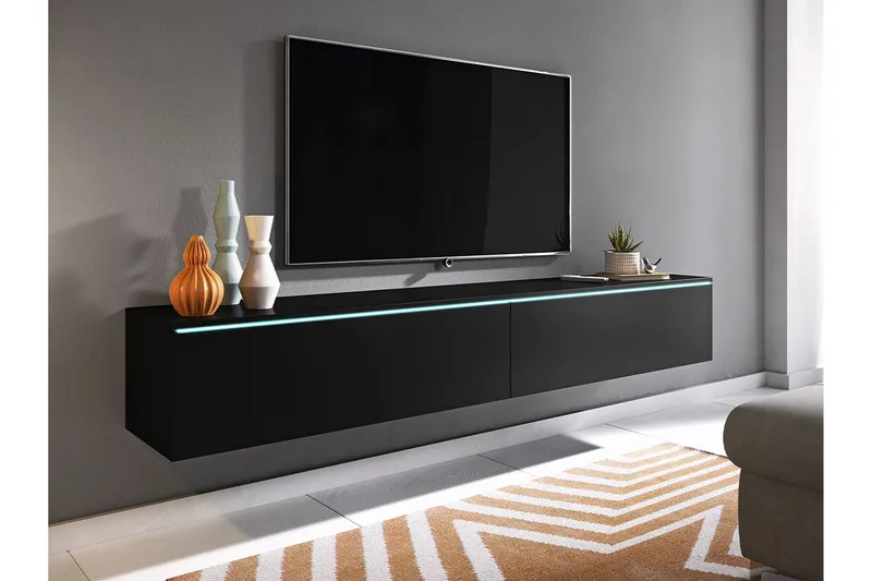 Concept Vägghängd TV Bänk 180 cm med Förvaring i Målat Trä - Svart - Möbler - TV- & Mediamöbler - TV bänk & mediabänk