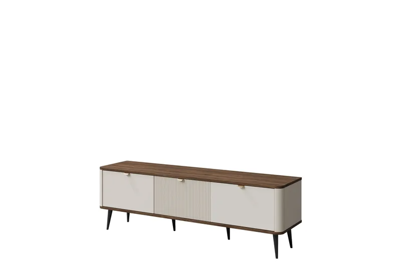 Cucina Golvstående Tv Bänk 160 cm med Förvaring i Valnöt och Målat Trä, Ljusbeige