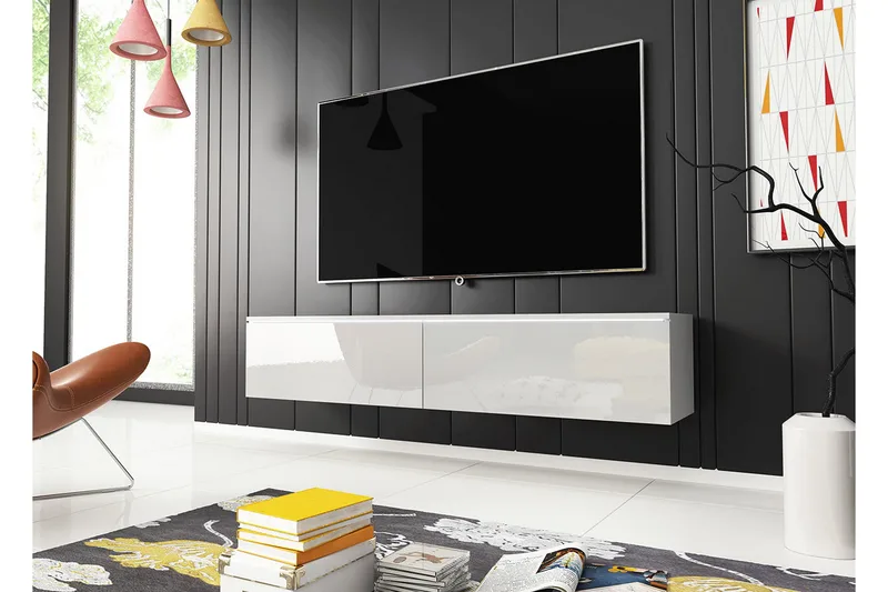 Cuguen TV-bänk 140 cm LED-belysning - Vit/Vit LED - Möbler - TV- & Mediamöbler - TV bänk & mediabänk