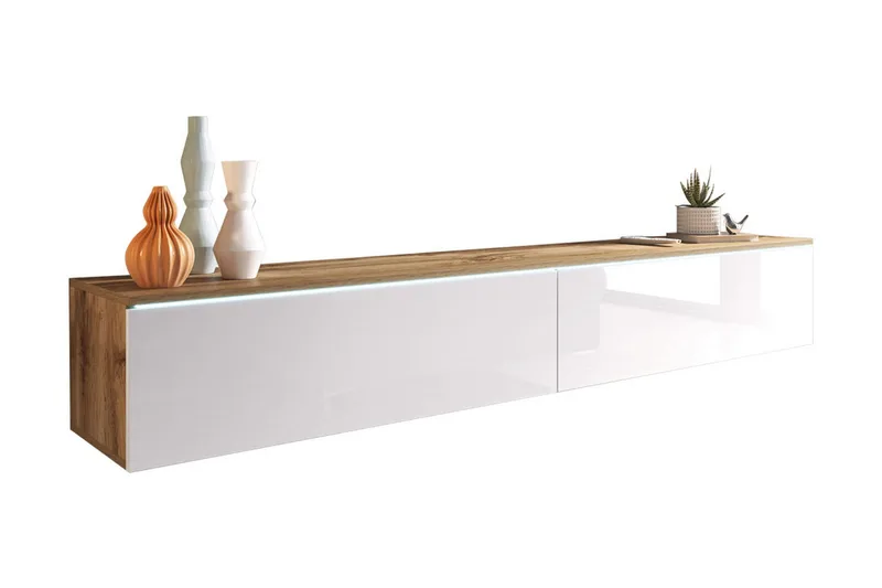 Cuguen TV-bänk 180 cm LED-belysning - Trä/Natur|Vit|Vit LED - Möbler - TV- & Mediamöbler - TV bänk & mediabänk