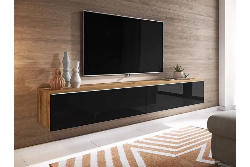 Cuguen Tv-skåp 180 cm Vit LED - Natur/Svart - Möbler - TV- & Mediamöbler - TV bänk & mediabänk