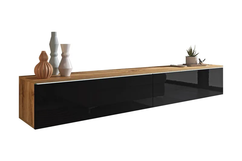 Cuguen Tv-skåp 180 cm Vit LED, Natur/Svart