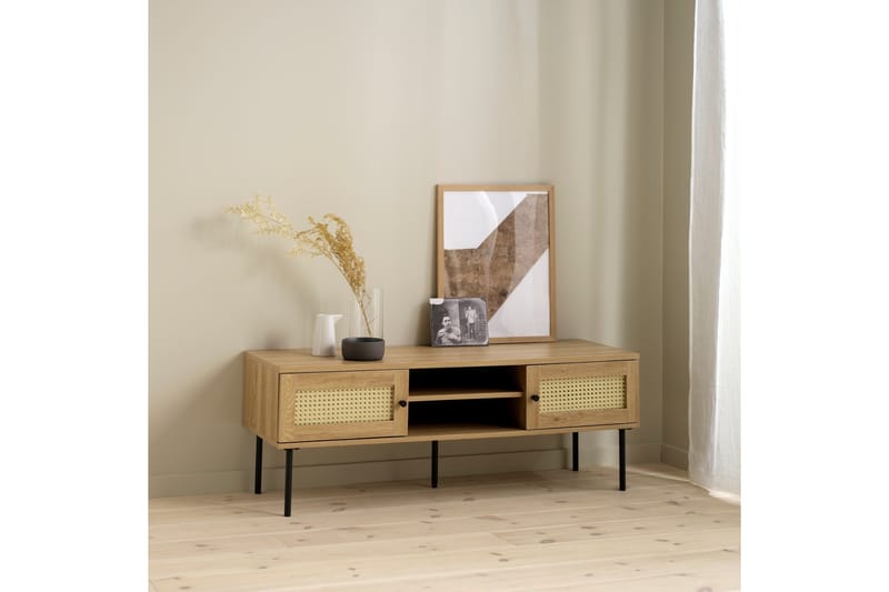 Cyndy Golvstående TV Bänk 120 cm med Förvaring i Ljust Trä - Beige - Möbler - TV- & Mediamöbler - TV bänk & mediabänk