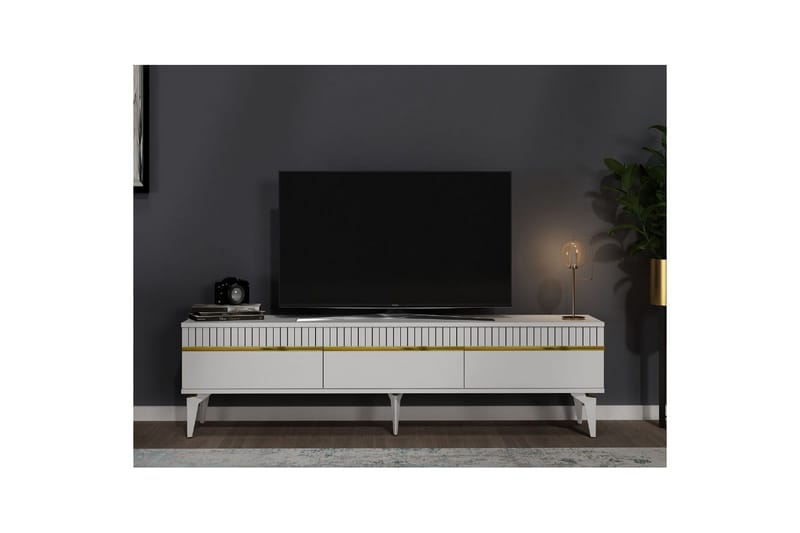 Defneia Tv-bänk 180 cm - Guld/Vit - Möbler - TV- & Mediamöbler - TV bänk & mediabänk