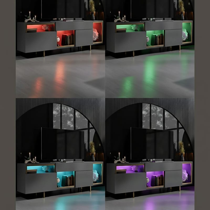 Denvar TV-bänk 180x55x32 cm - antracit och guld - Möbler - TV- & Mediamöbler - TV b änk & mediabänk