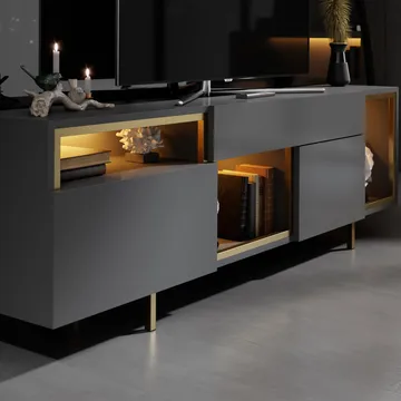 Denvar TV-bänk 180x55x32 cm - Antracit/Guld - Möbler - TV- & Mediamöbler - TV bänk & mediabänk