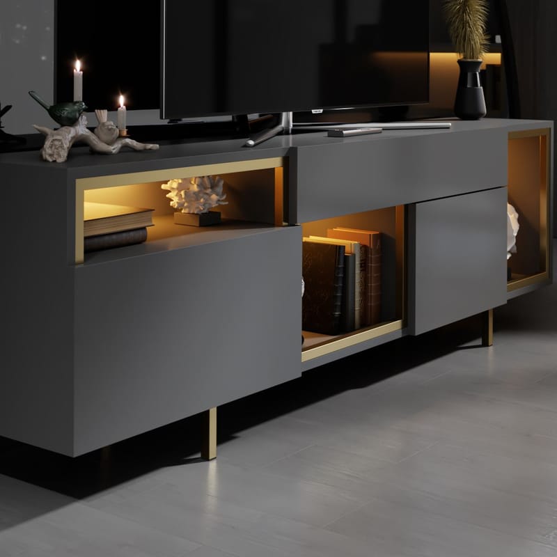 Denvar TV-bänk 180x55x32 cm - Antracit/Guld - Möbler - TV- & Mediamöbler - TV bänk & mediabänk
