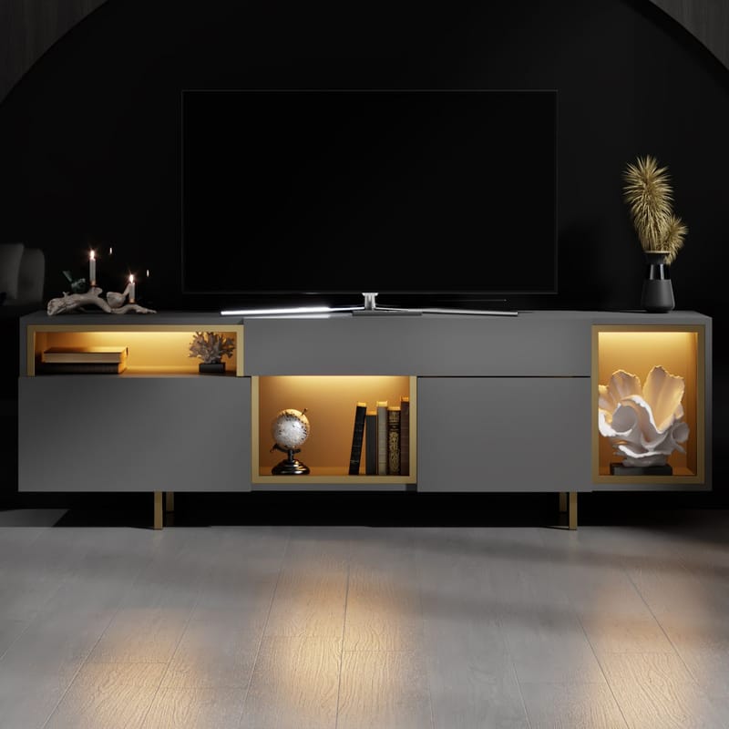 Denvar TV-bänk 180x55x32 cm - Antracit/Guld - Möbler - TV- & Mediamöbler - TV bänk & mediabänk