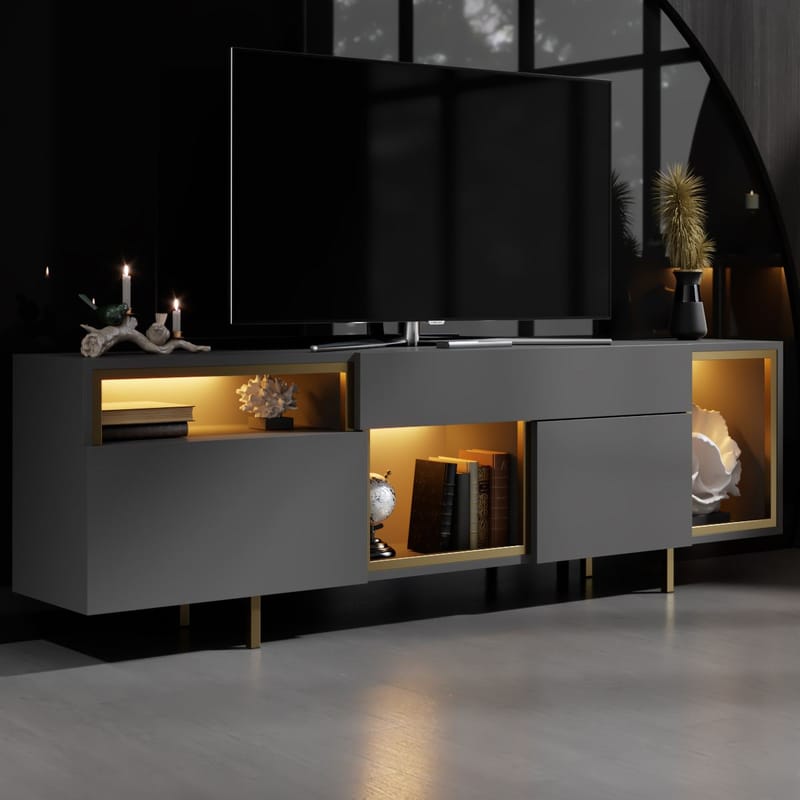 Denvar TV-bänk 180x55x32 cm - Antracit/Guld - Möbler - TV- & Mediamöbler - TV bänk & mediabänk