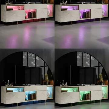 Denvar TV-bänk 180x55x32 cm - travertin och guld - Möbler - TV- & Mediamöbler - TV bänk & mediabänk