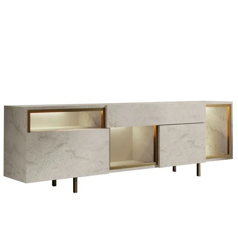 Denvar TV-bänk 180x55x32 cm, travertin och guld