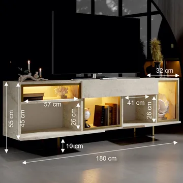 Denvar TV-bänk 180x55x32 cm - travertin och guld - Möbler - TV- & Mediamöbler - TV bänk & mediabänk