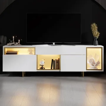 Denvar TV-bänk 180x55x32 cm - vit och guld - Möbler - TV- & Mediamöbler - TV bänk & mediabänk