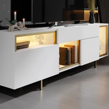 Denvar TV-bänk 180x55x32 cm - vit och guld - Möbler - TV- & Mediamöbler - TV bänk & mediabänk