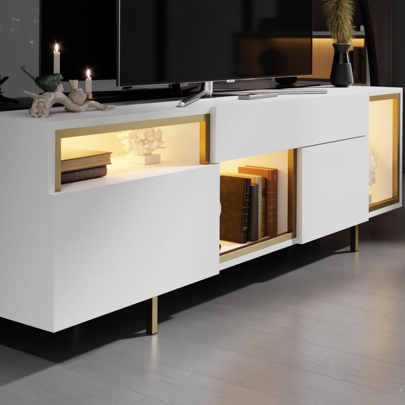 Denvar TV-bänk 180x55x32 cm - vit och guld - Möbler - TV- & Mediamöbler - TV bänk & mediabänk
