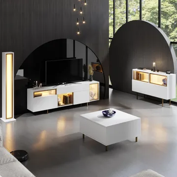 Denvar TV-bänk 180x55x32 cm - vit och guld - Möbler - TV- & Mediamöbler - TV bänk & mediabänk