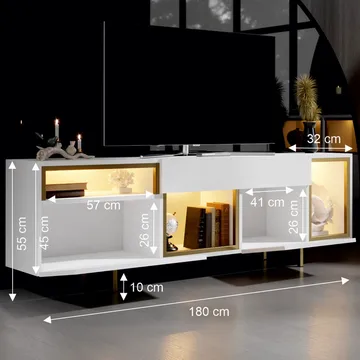 Denvar TV-bänk 180x55x32 cm - vit och guld - Möbler - TV- & Mediamöbler - TV bänk & mediabänk