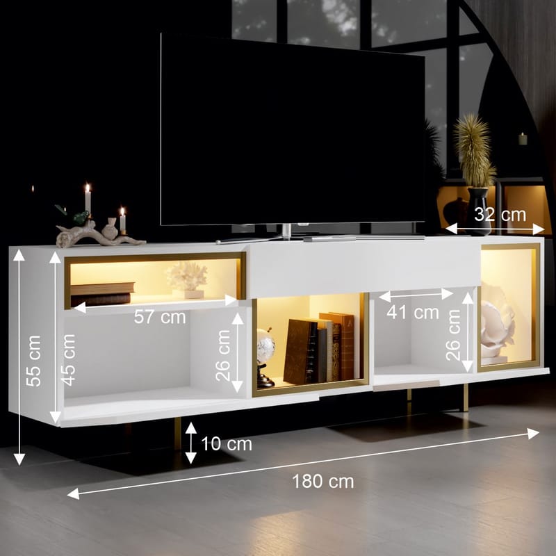 Denvar TV-bänk 180x55x32 cm - vit och guld - Möbler - TV- & Mediamöbler - TV bänk & mediabänk