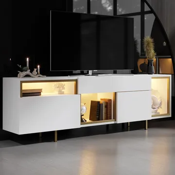 Denvar TV-bänk 180x55x32 cm - vit och guld - Möbler - TV- & Mediamöbler - TV bänk & mediabänk
