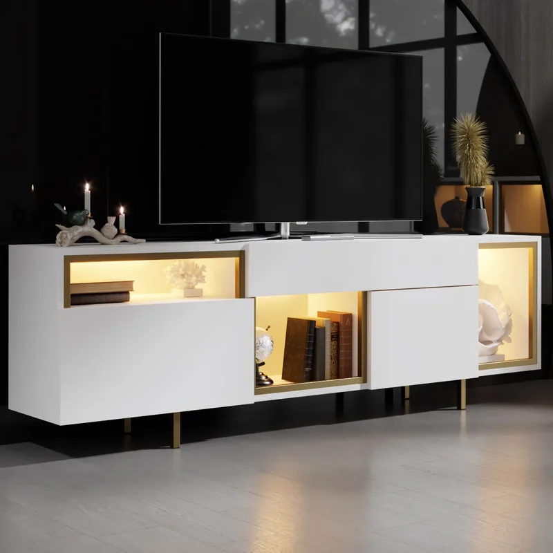 Denvar TV-bänk 180x55x32 cm - vit och guld - Möbler - TV- & Mediamöbler - TV bänk & mediabänk