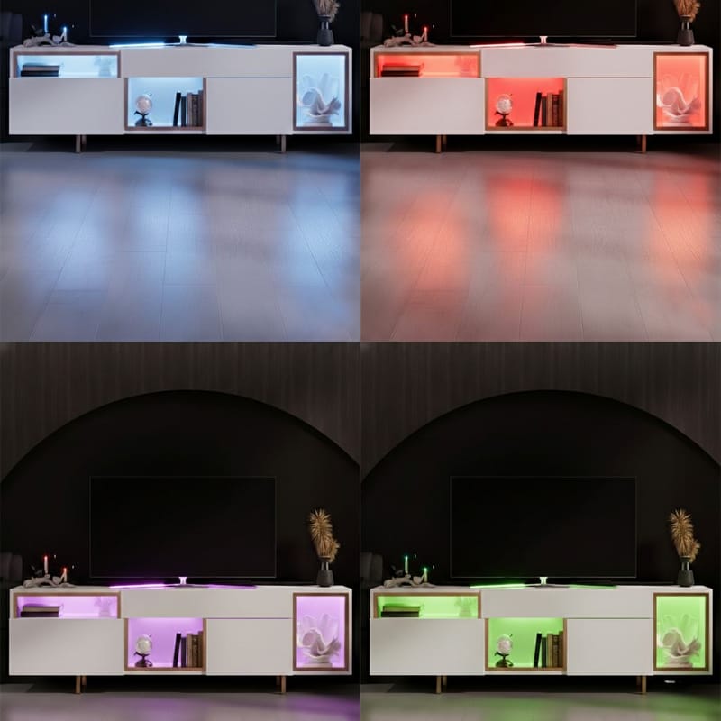 Denvar TV-bänk 180x55x32 cm - vit och guld - Möbler - TV- & Mediamöbler - TV bänk & mediabänk