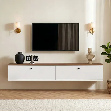 Dovren TV-bänk 140x25x25 cm - Atlantic Pine och vit - Möbler - TV- & Mediamöbler - TV-hylla