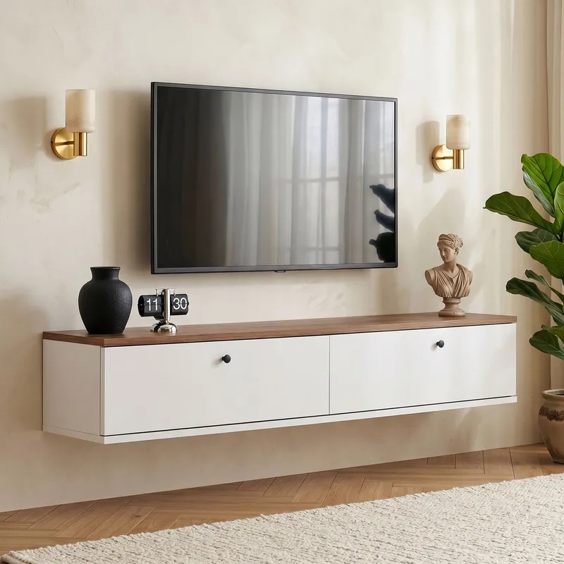 Dovren TV-bänk 140x25x25 cm - Atlantic Pine och vit - Möbler - TV- & Mediamöbler - TV-hylla