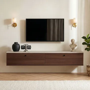 Dovren TV-bänk 140x25x25 cm - Travertin och valnöt - Möbler - TV- & Mediamöbler - TV-hylla