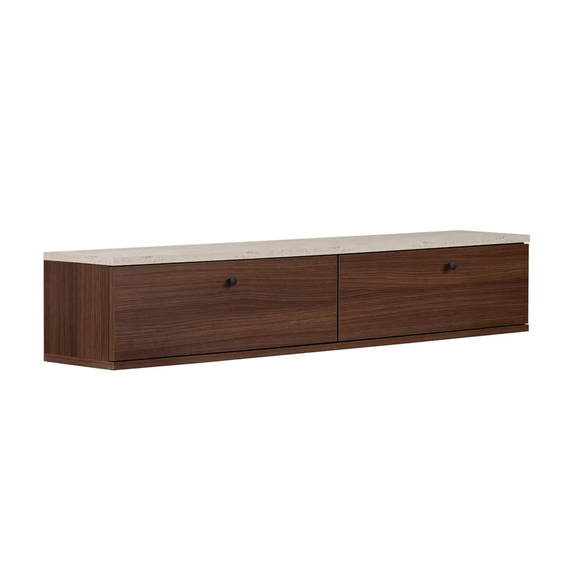 Dovren TV-bänk 140x25x25 cm - Travertin och valnöt - Möbler - TV- & Mediamöbler - TV-hylla