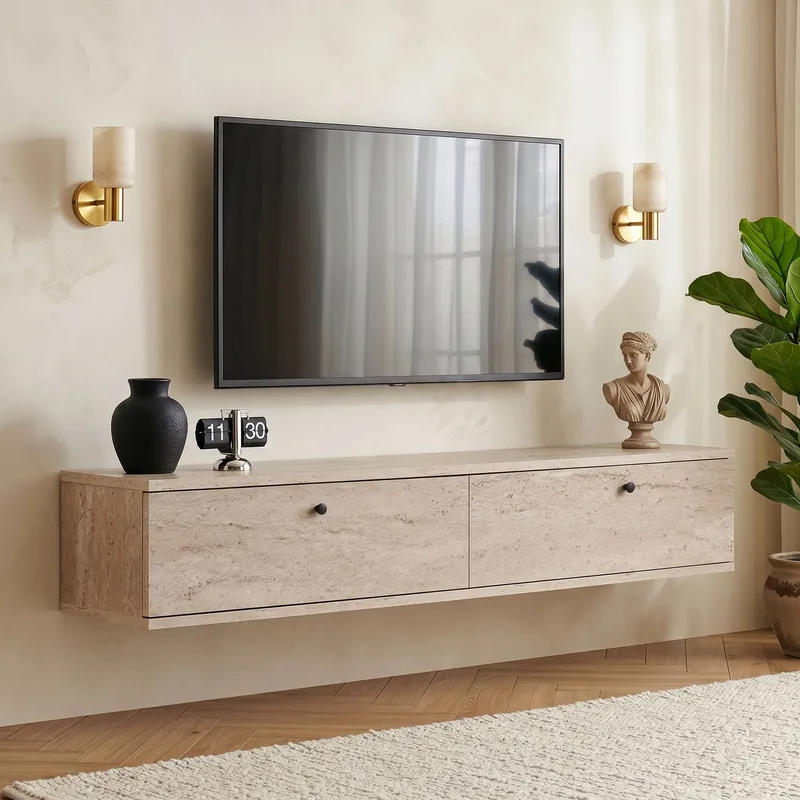 Dovren TV-bänk 140x25x25 cm - Travertin - Möbler - TV- & Mediamöbler - TV-hylla