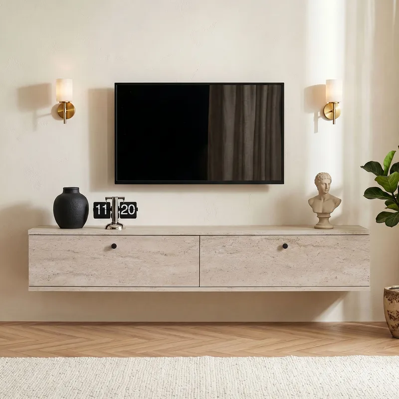 Dovren TV-bänk 140x25x25 cm - Travertin - Möbler - TV- & Mediamöbler - TV-hylla