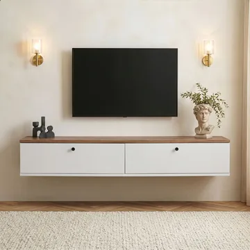 Dovren TV-bänk 160x25x25 cm - Atlantic Pine och vit - Möbler - TV- & Mediamöbler - TV-hylla