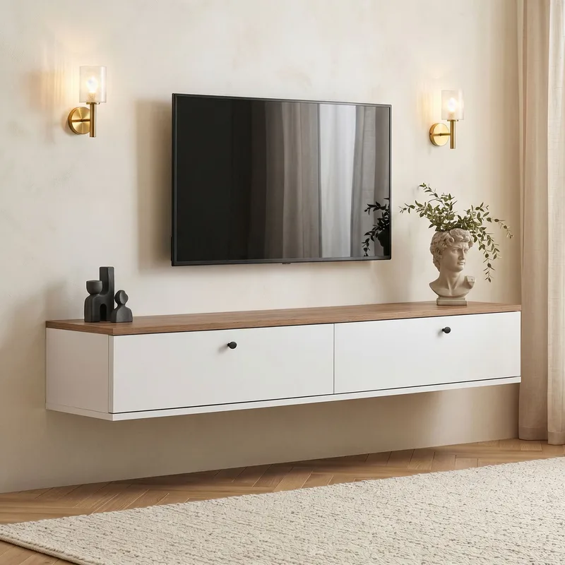 Dovren TV-bänk 160x25x25 cm - Atlantic Pine och vit - Möbler - TV- & Mediamöbler - TV-hylla