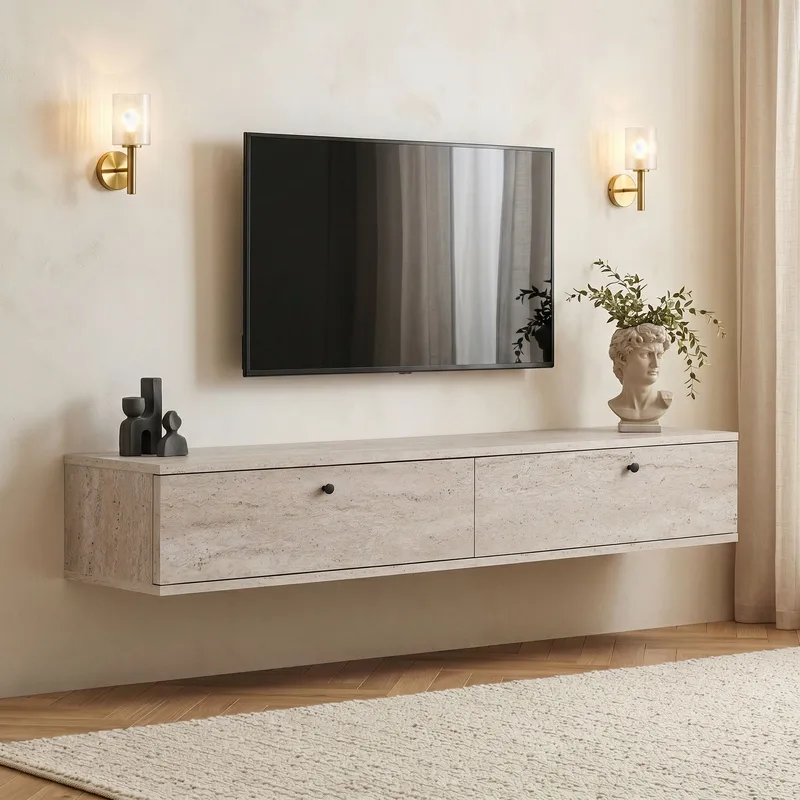 Dovren TV-bänk 160x25x25 cm - Travertin - Möbler - TV- & Mediamöbler - TV-hylla
