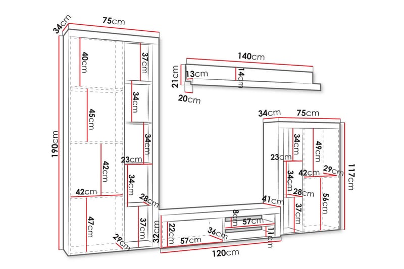 Eirwen Tv-möbelset - Vit - Möbler - TV- & Mediamöbler - TV-möbelset