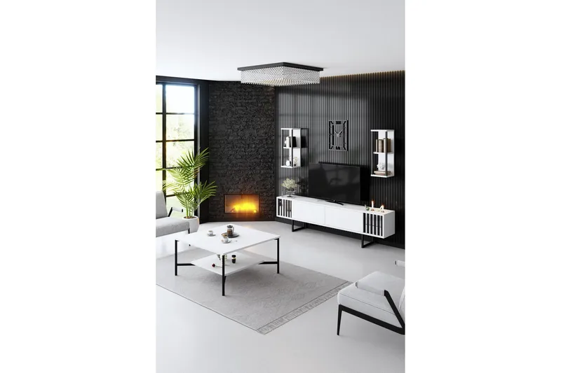 Erdem Tv-bänk 180 cm - Vit/Svart - Möbler - TV- & Mediamöbler - TV bänk & mediabänk